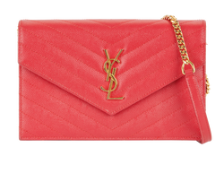 Cassandre Envelope Chain Wallet, Leather, Red, MII, DB, 3*